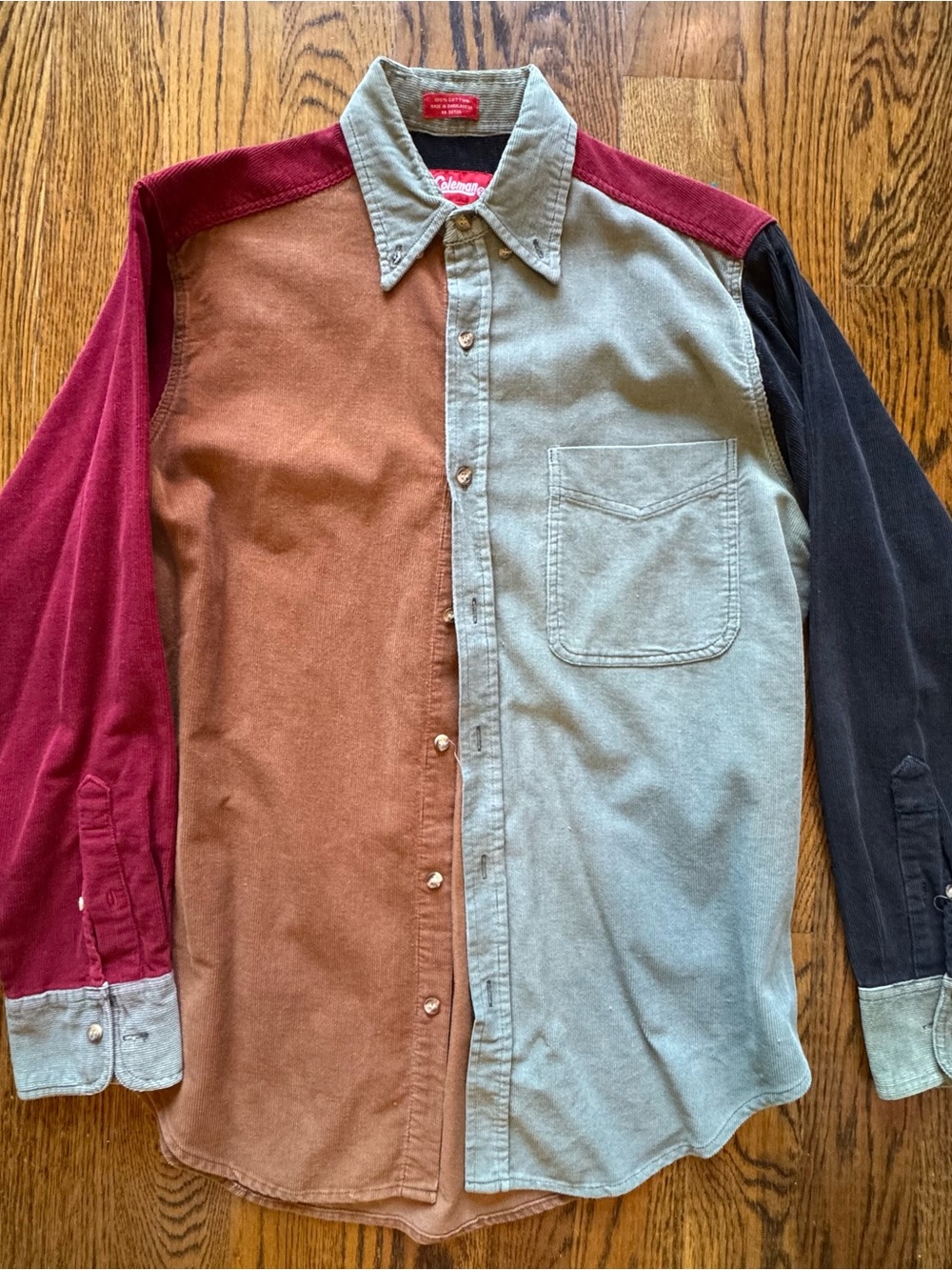 Coleman Multicolor Corduroy Panel Button-Up Shirt - Red, Brown, Blue, Black